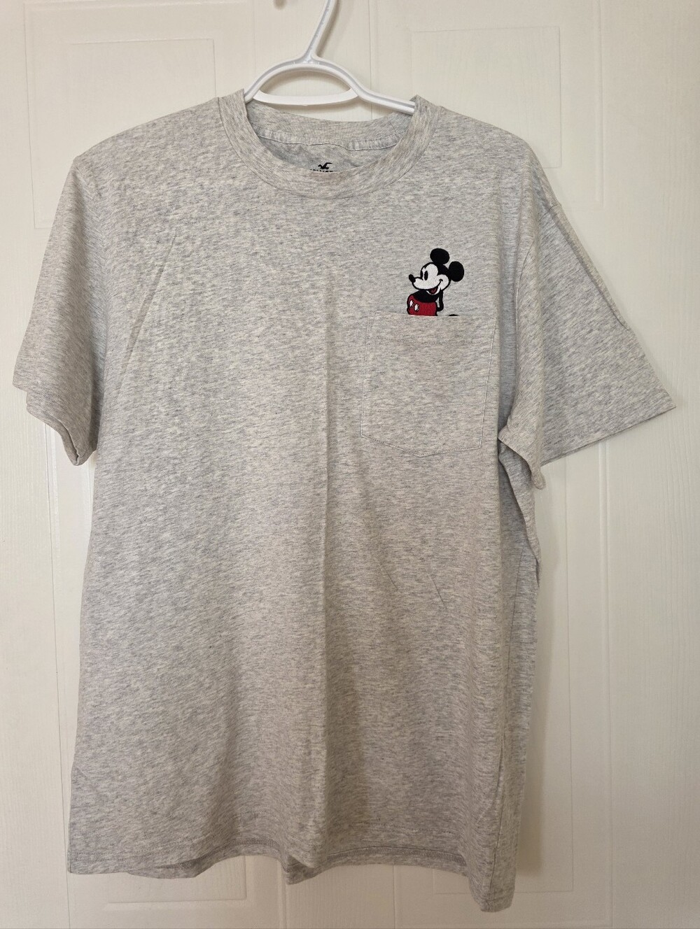 Hollister Short-Sleeve Pocket Tee with Mickey Mouse Chest Graphic, Light Gray, M